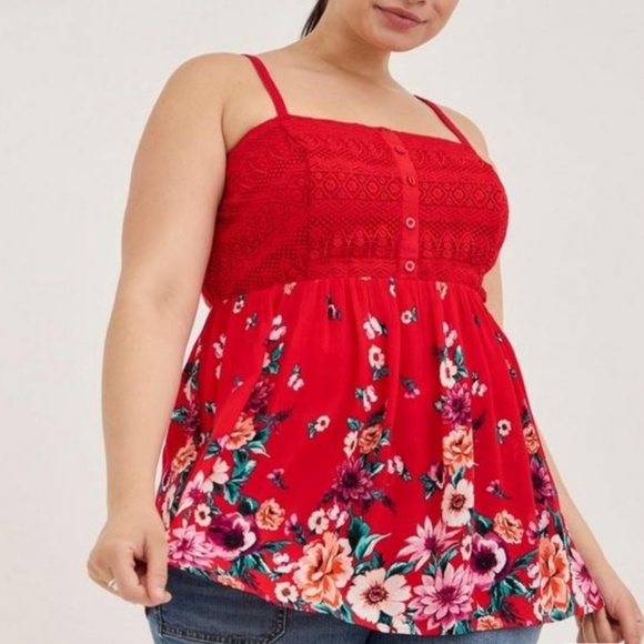 torrid Tops - Torrid Babydoll Gauze Crochet Trim Cami Size 2X